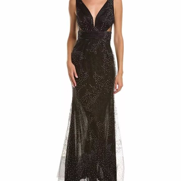 Marchesa Dresses & Skirts - NWT MARCHESA NOTTE V-NECK GLITTER SLEEVELESS BLACK GOWN SIZE 14 $995